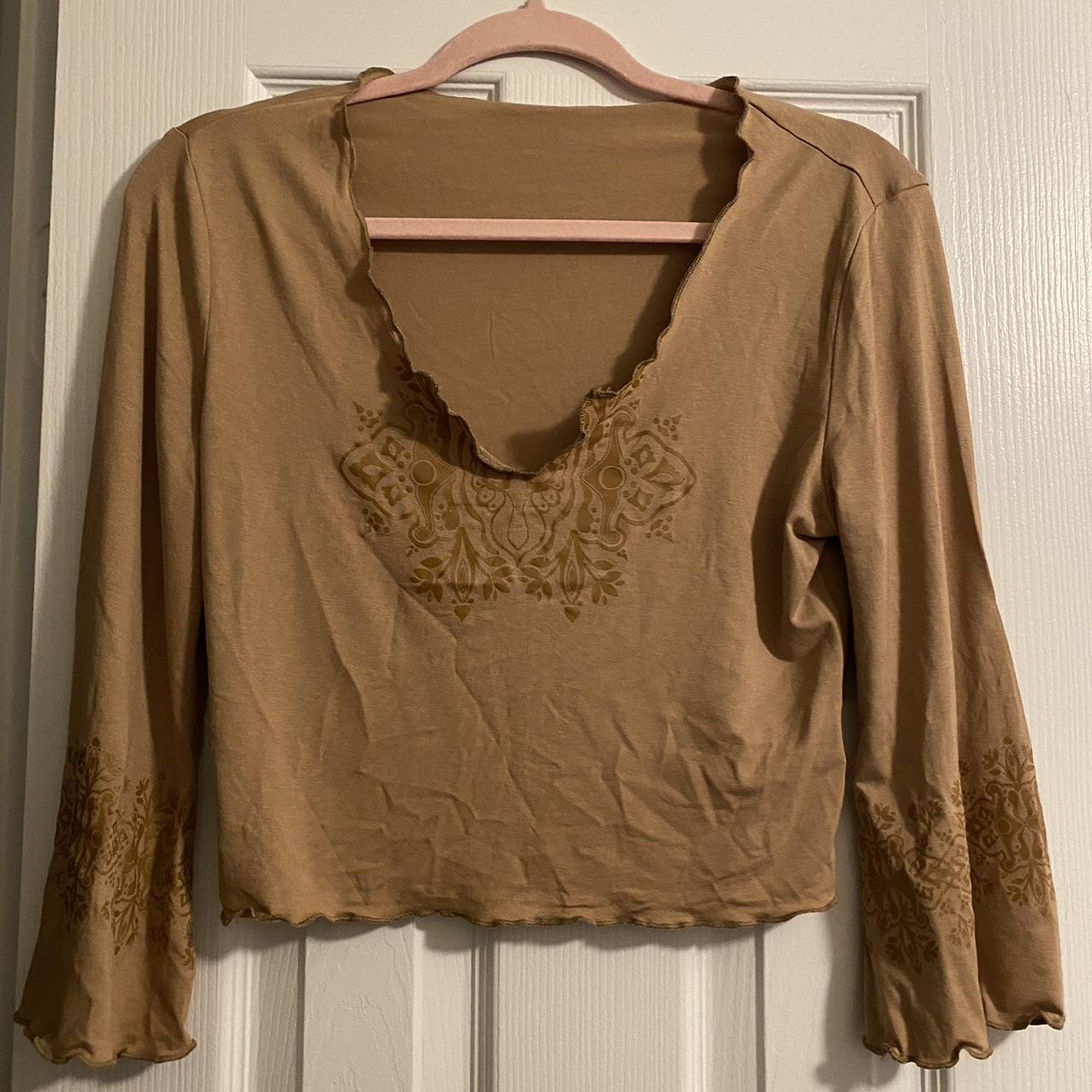 Shein Women S Tan And Yellow Crop Top Depop