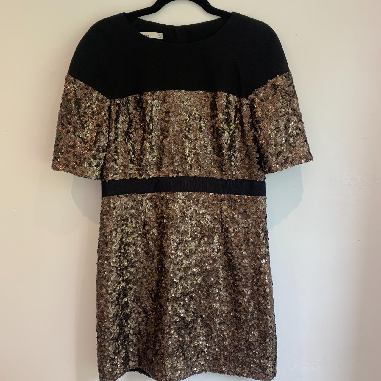 Karen Millen Sequin Dress Size 14 Gold Black Great... - Depop