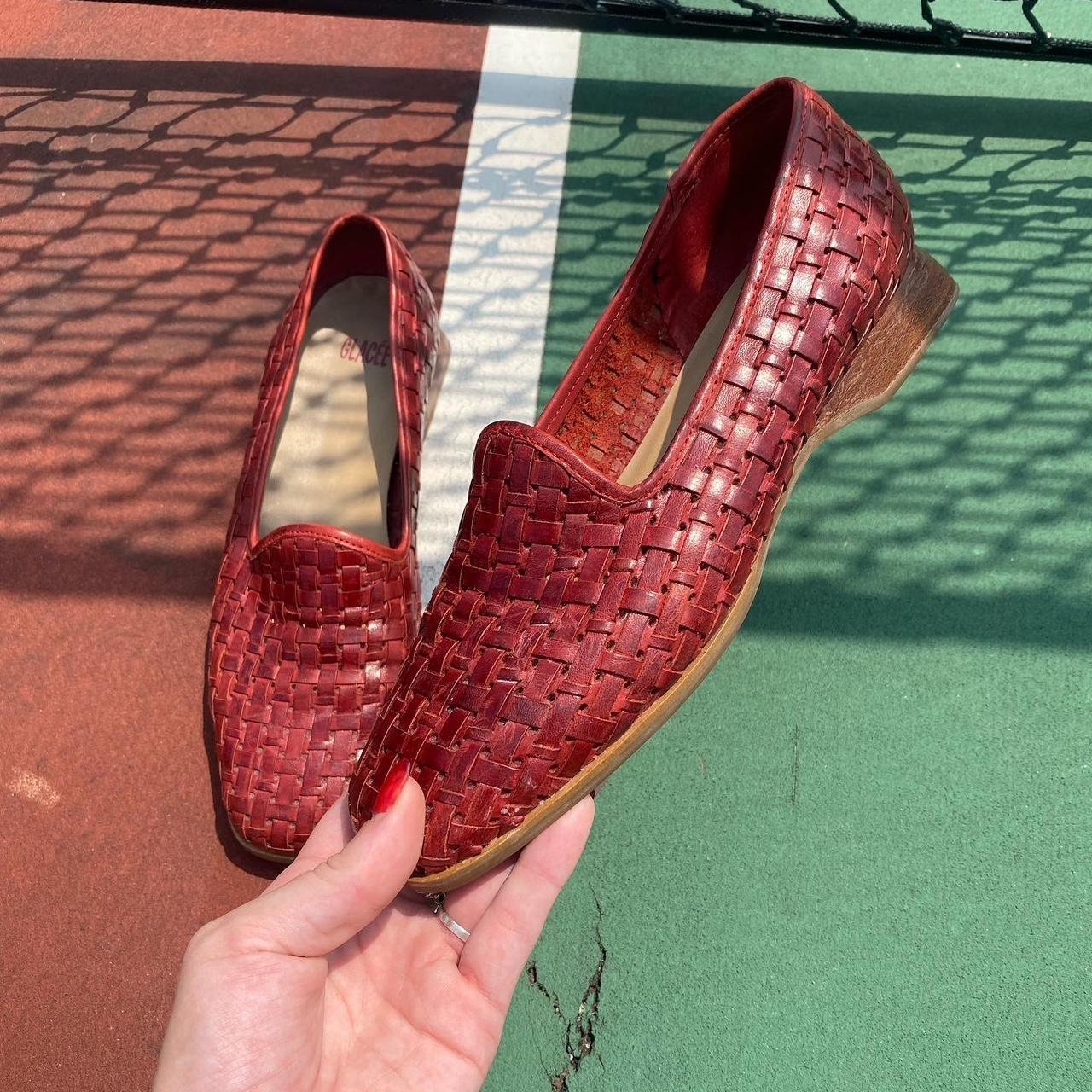 90s VTG Woven Leather Loafers Glacée brand Great... - Depop