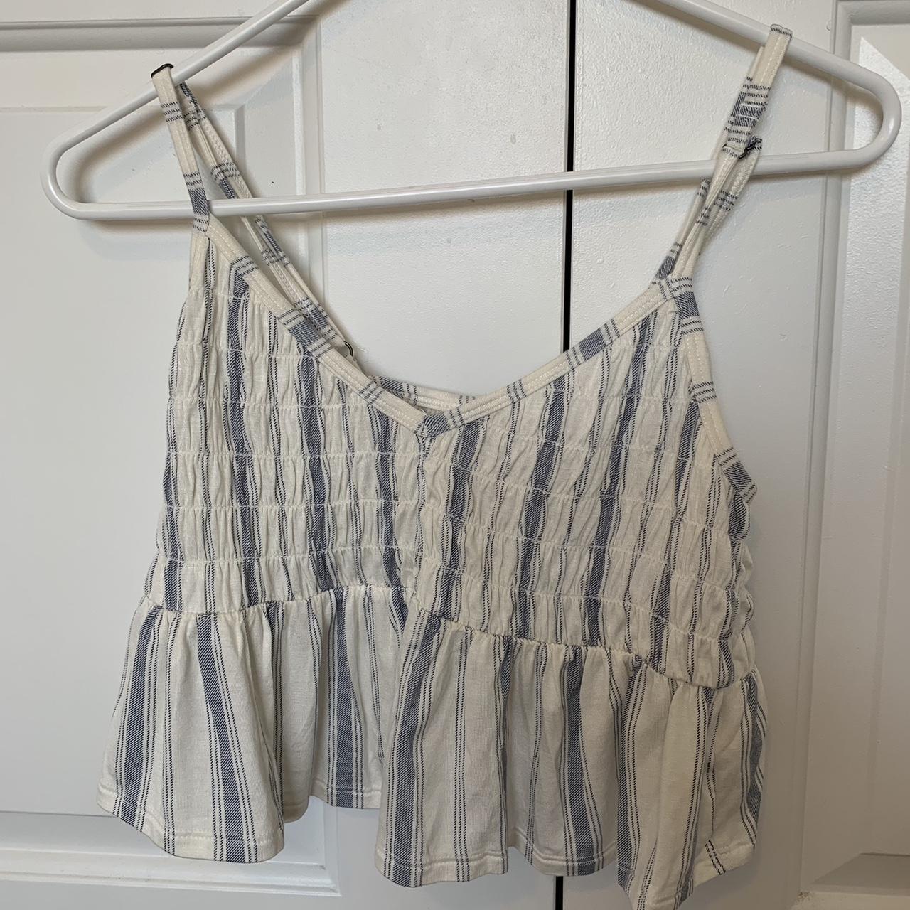 So White & Blue Striped Cami Size S Never worn... - Depop