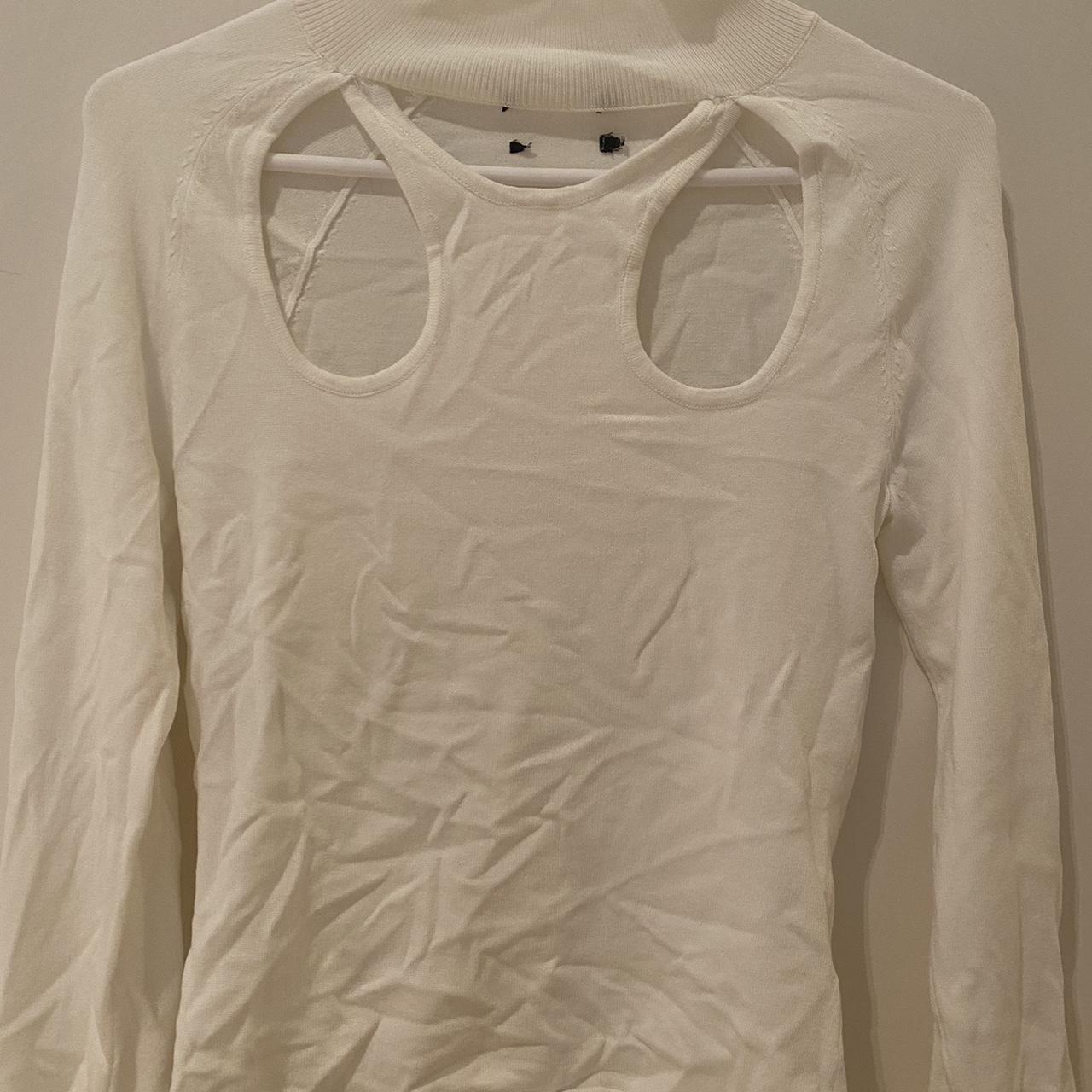 Cream long sleeve with unique cutout Mock... - Depop