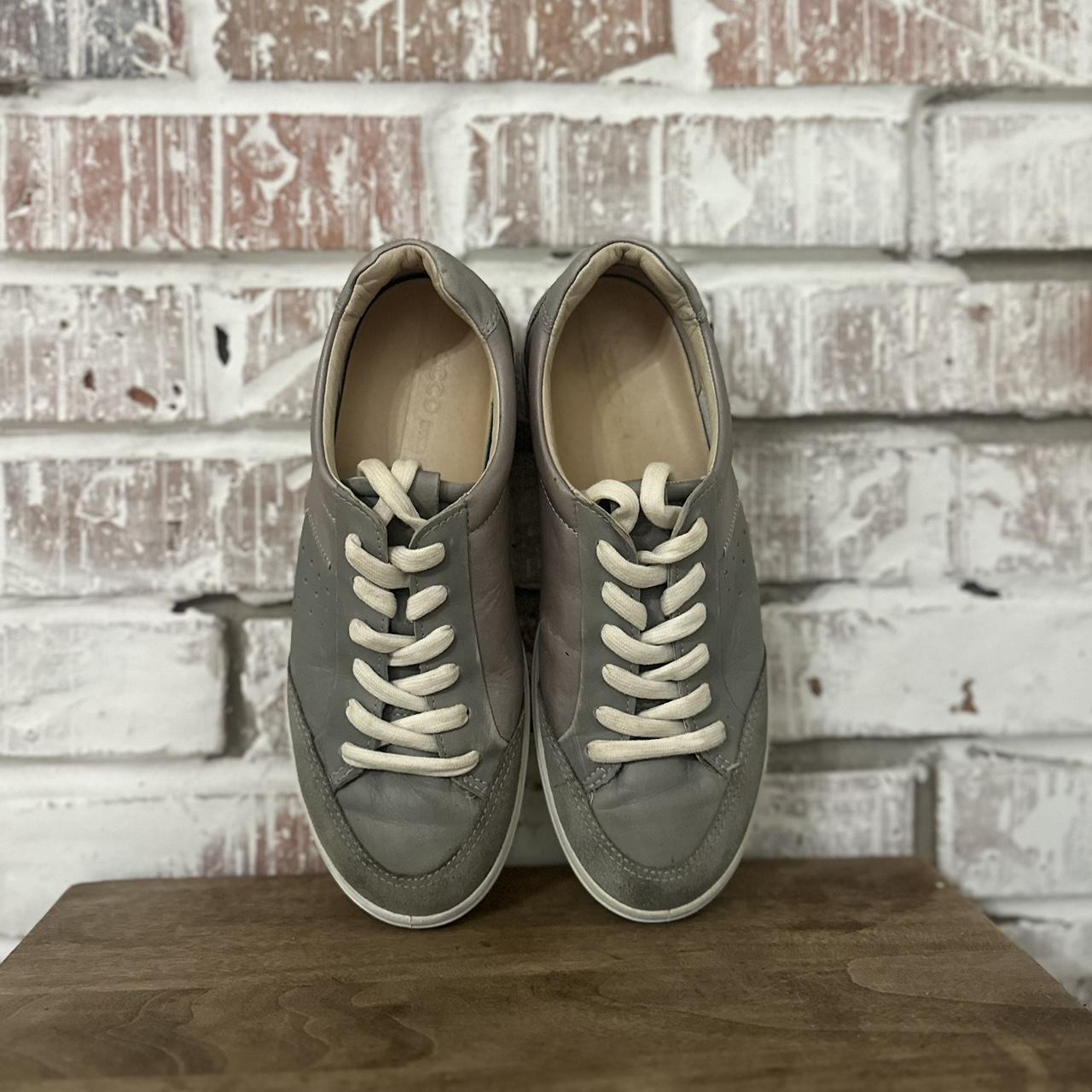 Ecco Suede Tennis Shoes Silver Gray Sneakers Women s. Depop