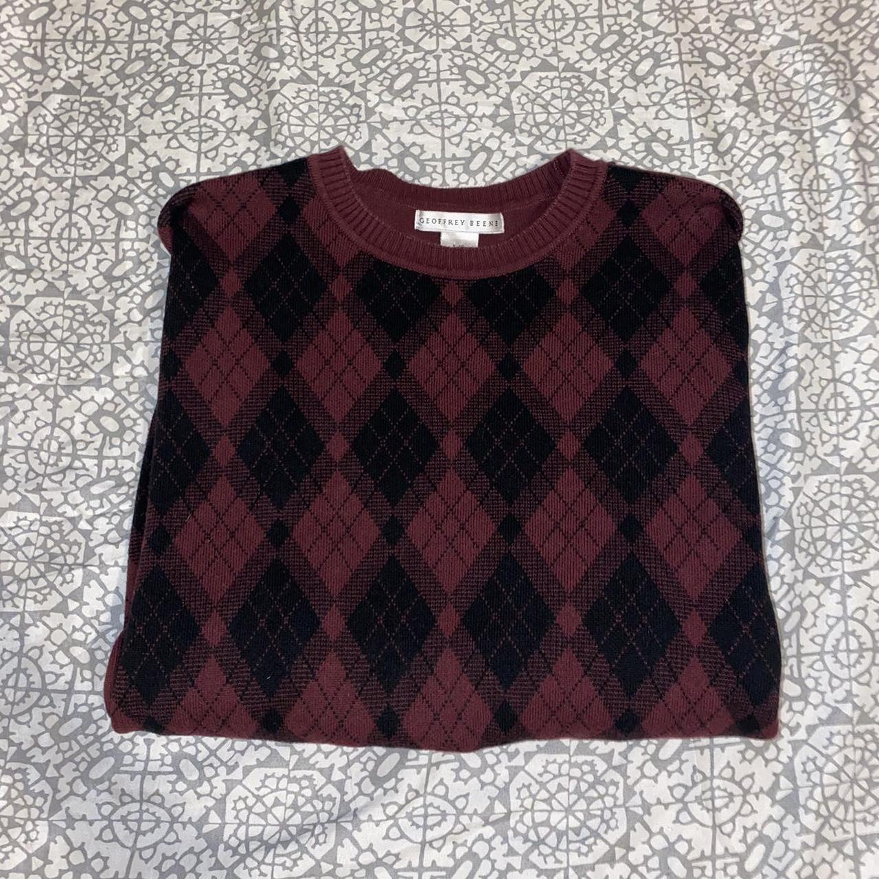 Geoffrey Beene Men S Burgundy And Black Jumper Depop