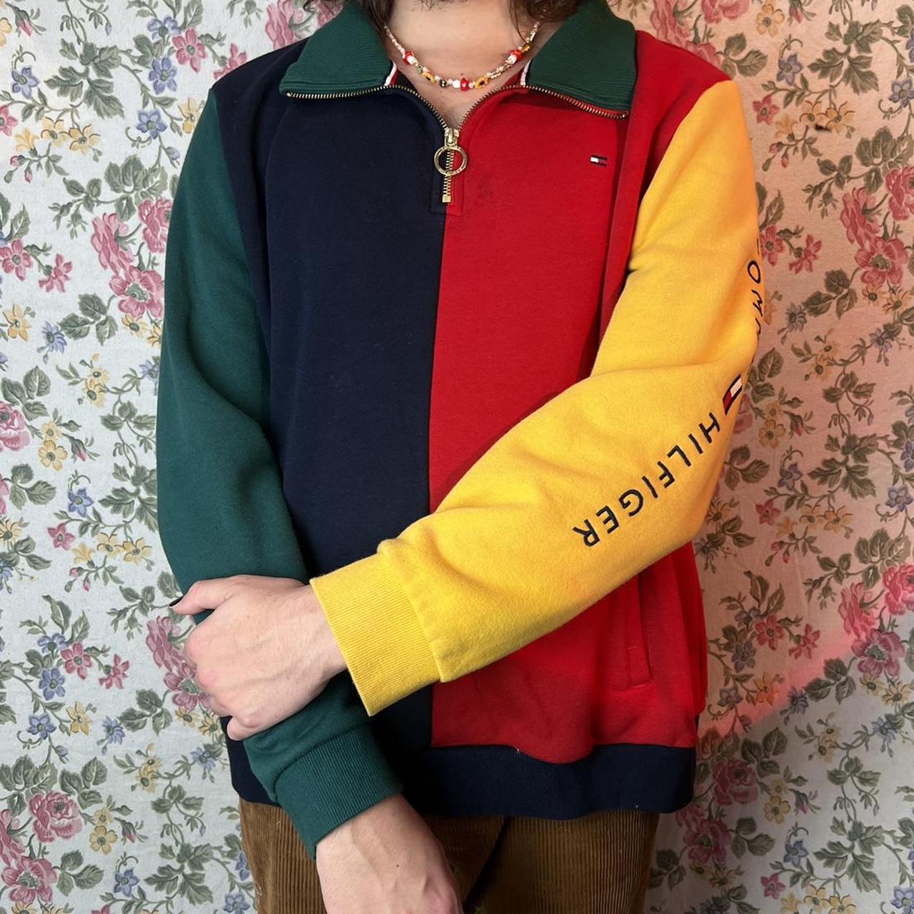 tommy hilfiger color block striped quarter zip