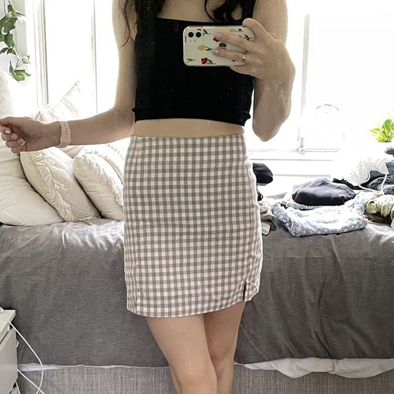 GHANDA gingham print mini skirt slits on both... - Depop