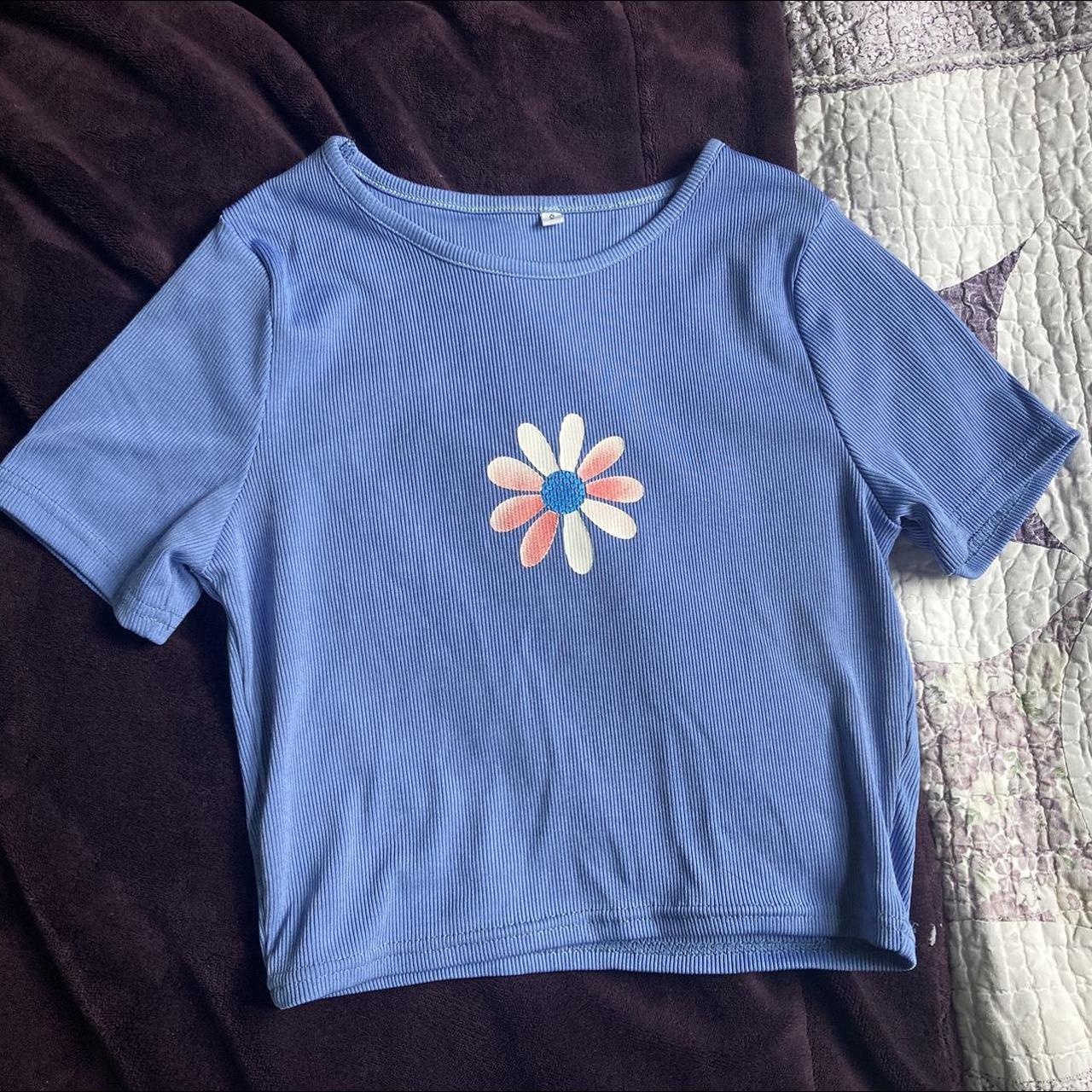 Blue Flower Baby Tee - Worn slightly - Excellent... - Depop