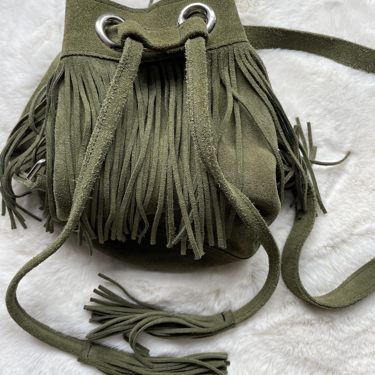 Zatchels Suede Crossbody Bucket Bag Colour Khaki