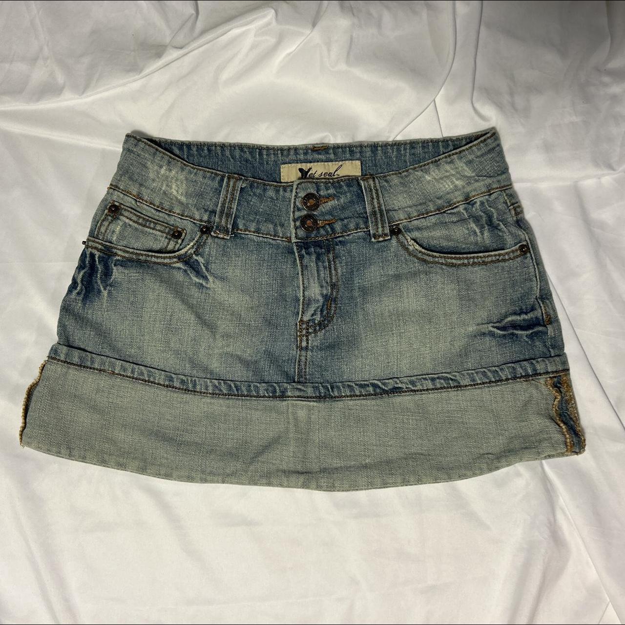 Wet Seal Mini Skirt •Denim skirt •Fold sewn in... - Depop