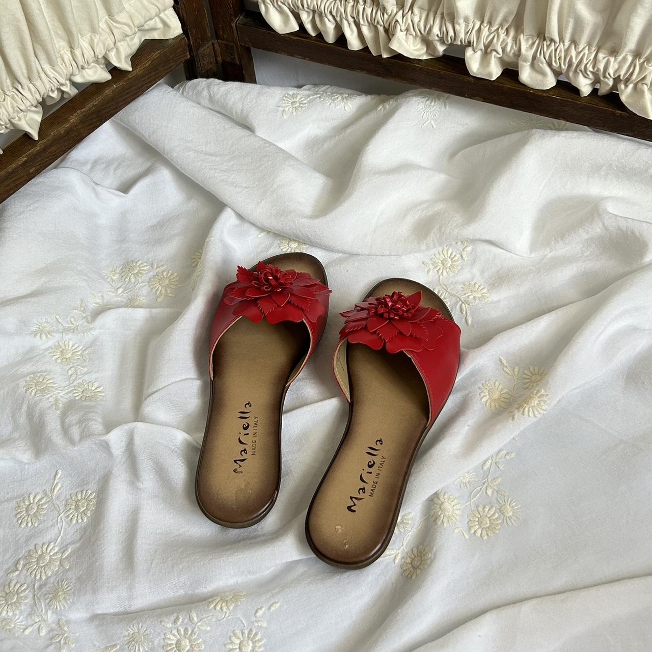 Women's Slides - Red - US 7 – Red leather slides … - image 5