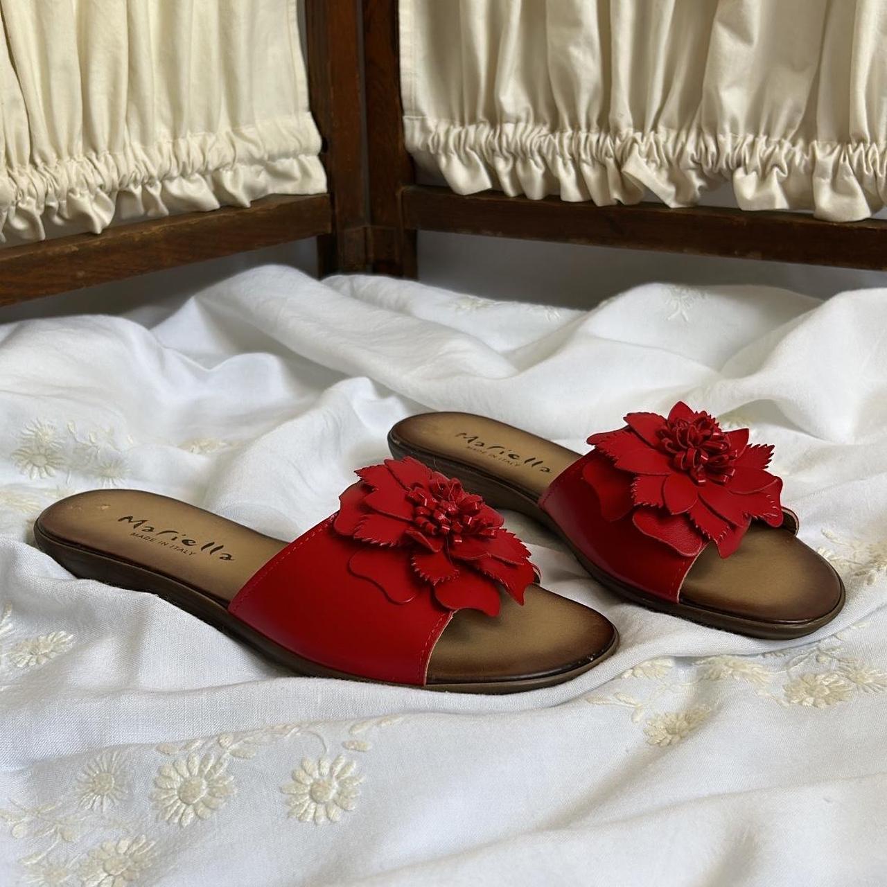 Women's Slides - Red - US 7 – Red leather slides … - image 1