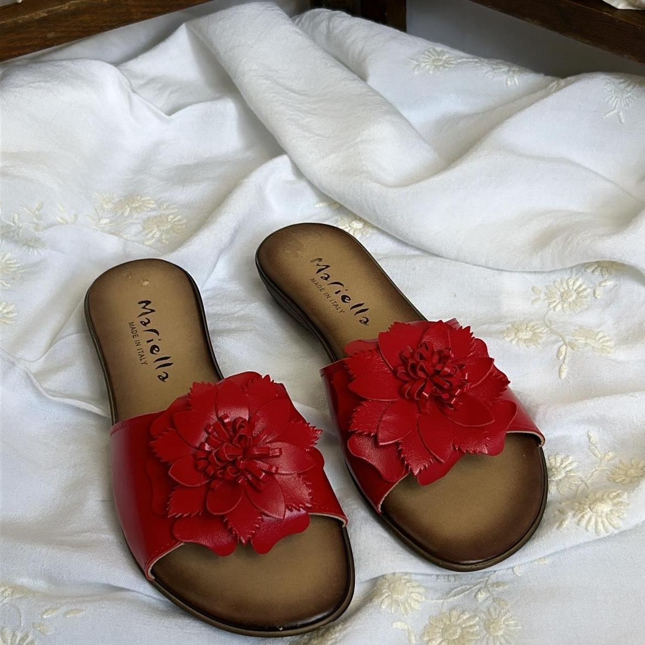 Women's Slides - Red - US 7 – Red leather slides … - image 4