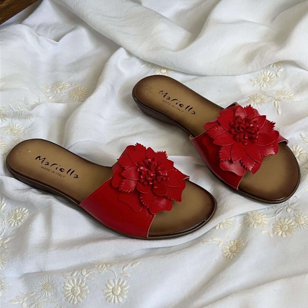 Women's Slides - Red - US 7 – Red leather slides … - image 3