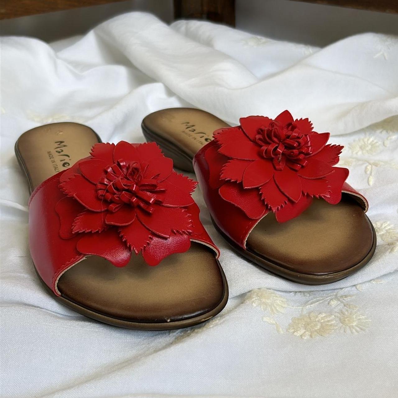 Women's Slides - Red - US 7 – Red leather slides … - image 6