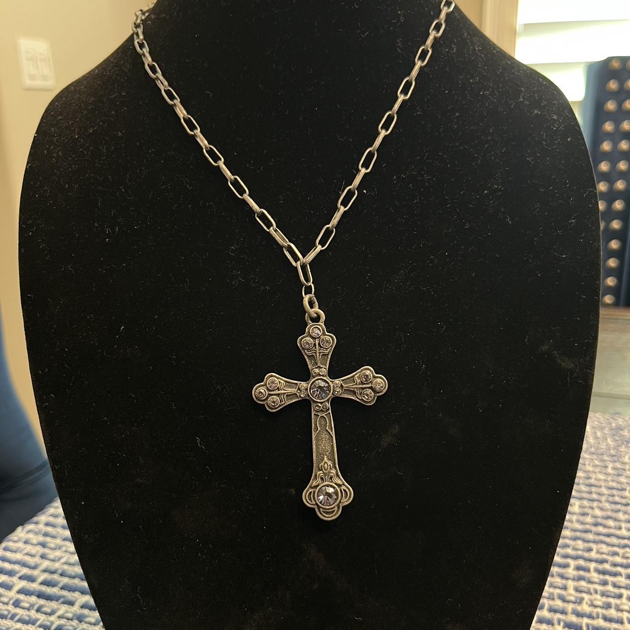 18 inch cross pendant necklace with purple gems... - Depop