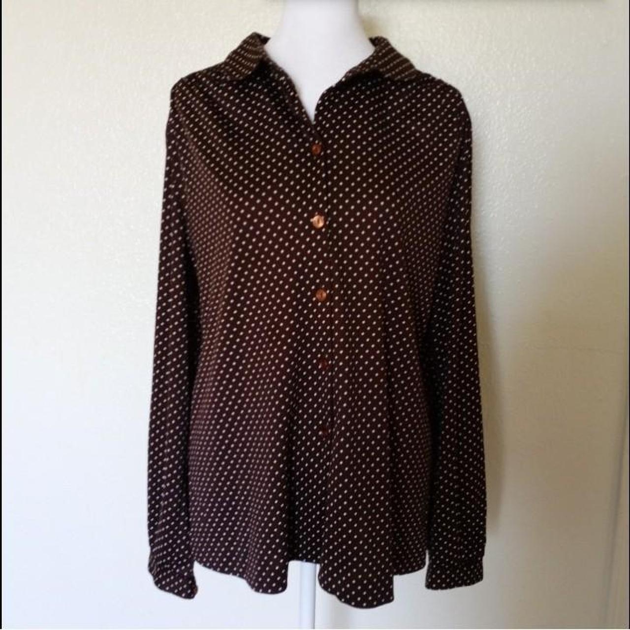 Brown square print button up. Dark brown button down... - Depop