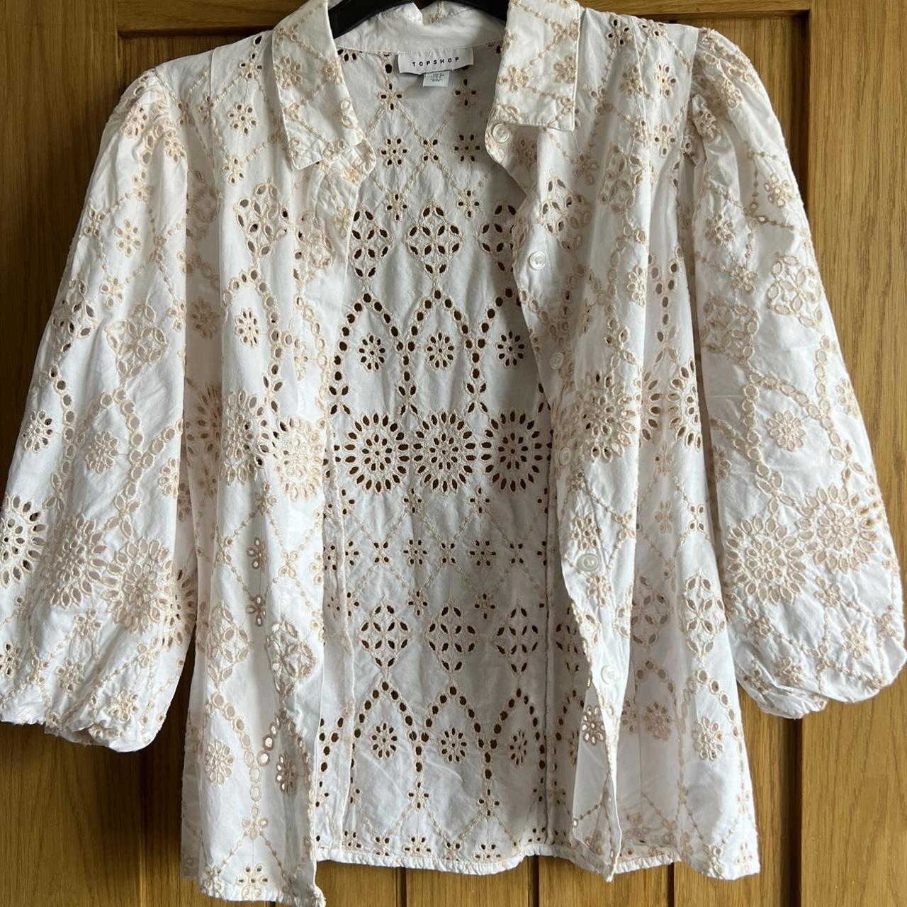 Topshop puff sleeve broderie blouse, size 6, hardly... - Depop