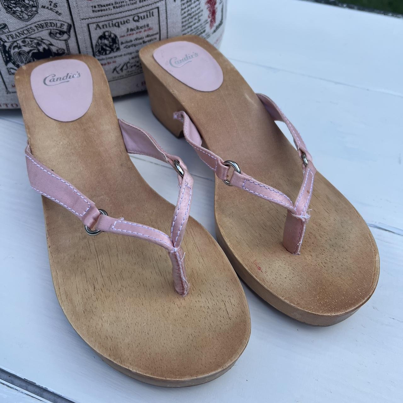 Candie s wooden sandal clogs with satin pink straps Depop