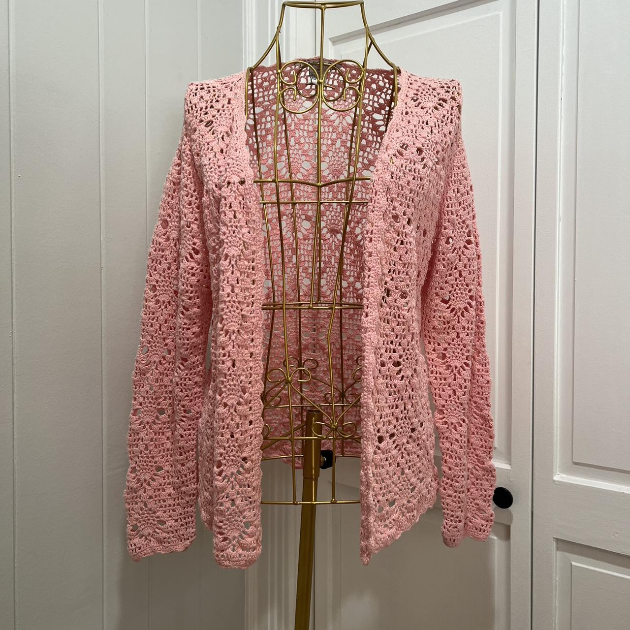 Pink open front sweater best sale