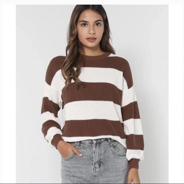 Hollister Brown Striped Sweater Brandy Melville - Depop