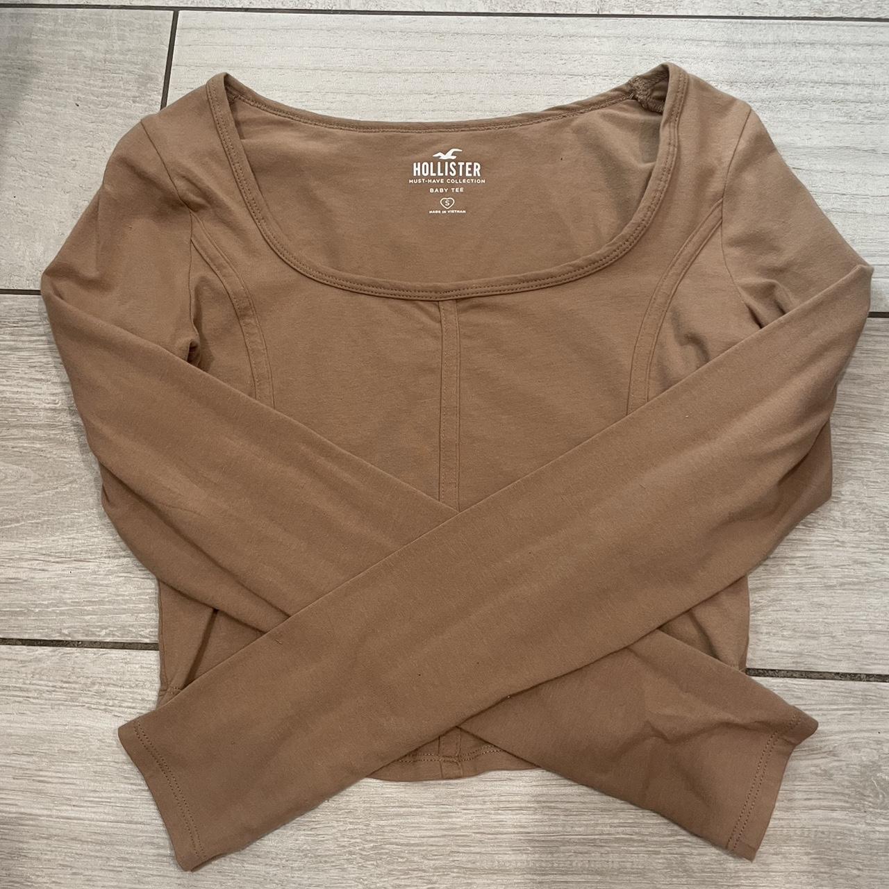 Hollister brown long sleeve crop top baby tee