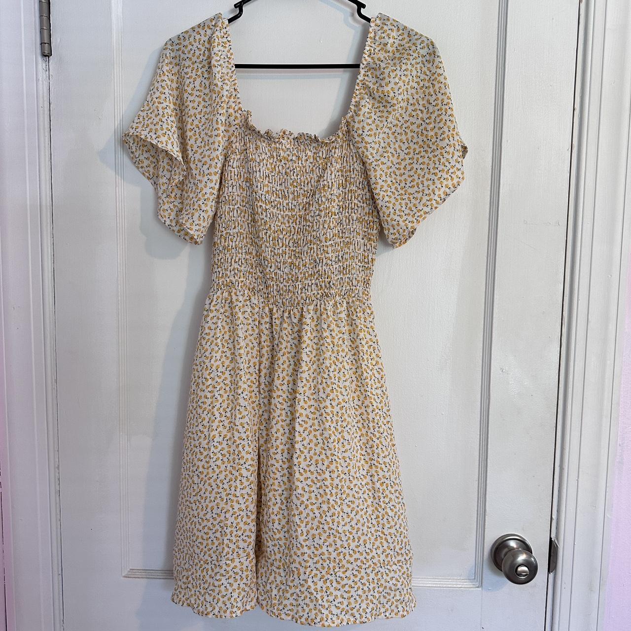 Super cute floral print yellow dress. Size L. Fits... - Depop