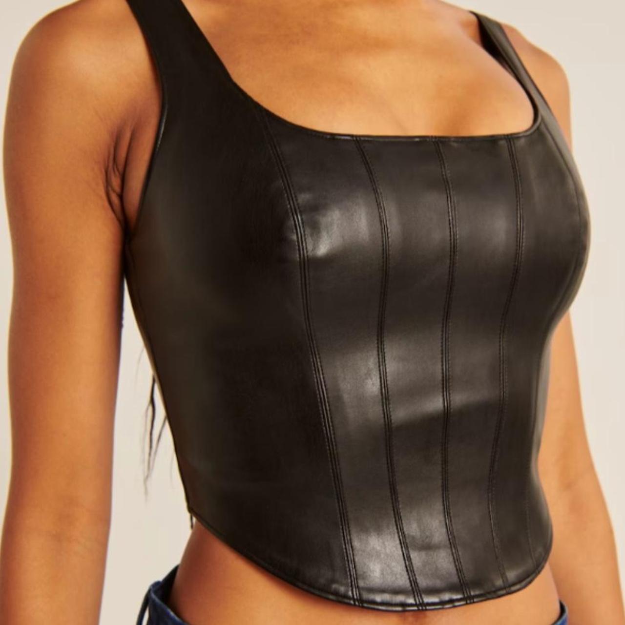 Women Abercrombie & Fitch A&F Vegan Leather Corset Scoop Neck Tank Top  Black S