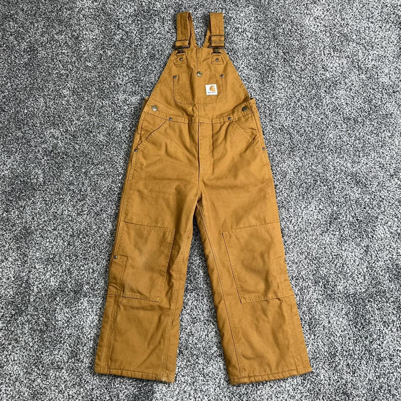 Tan Carhartt Double Knee Overalls Boys Size... Depop