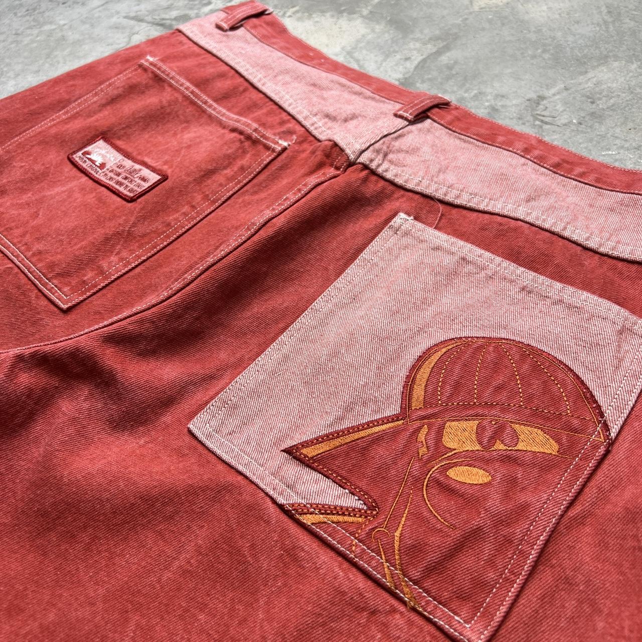 Vintage Y2K Embroidered Red Denim Jeans Size 39W x... Depop