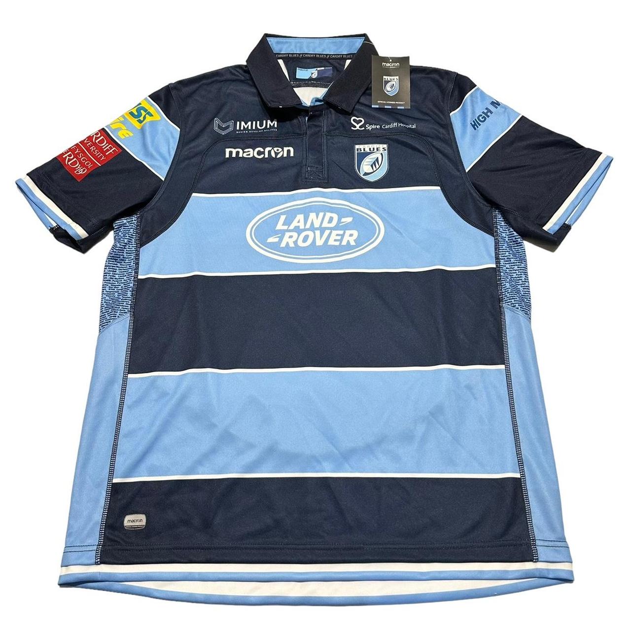 MACRON Cardiff Blues Rugby Shirt, Blue/Navy... - Depop