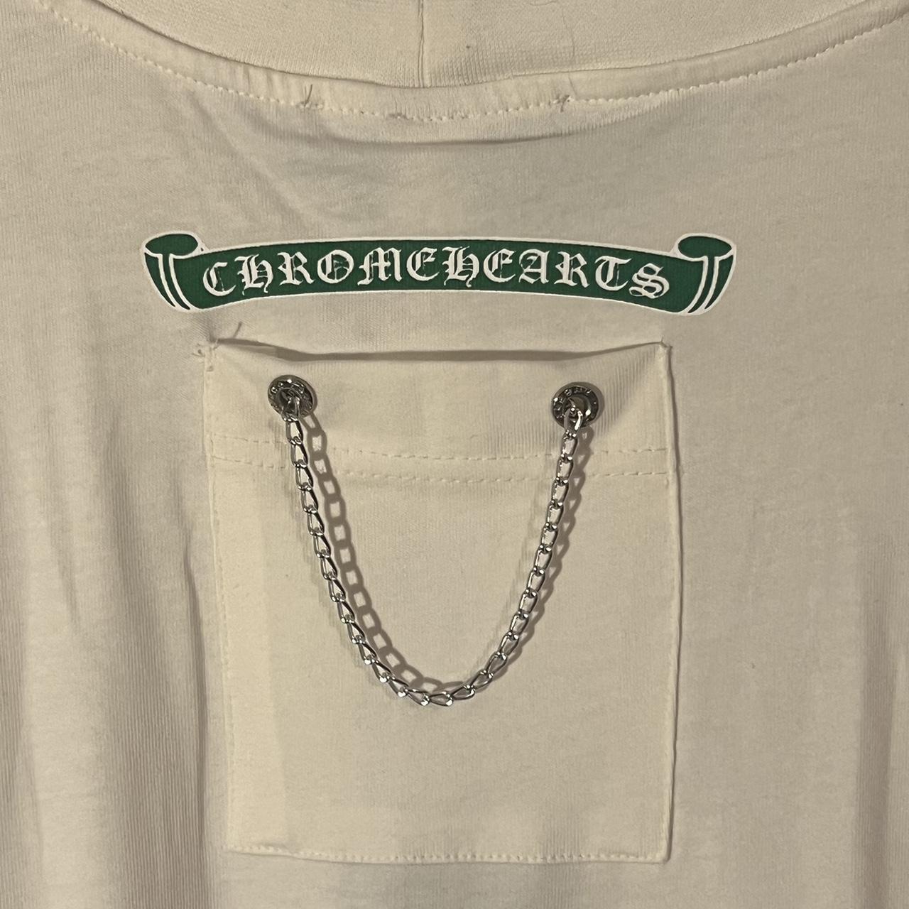 Medium White and Green Chrome Hearts tee with chain | Depop