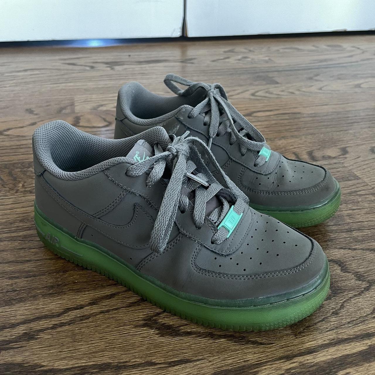 matte grey bright green Nike Air Force 1s in good Depop