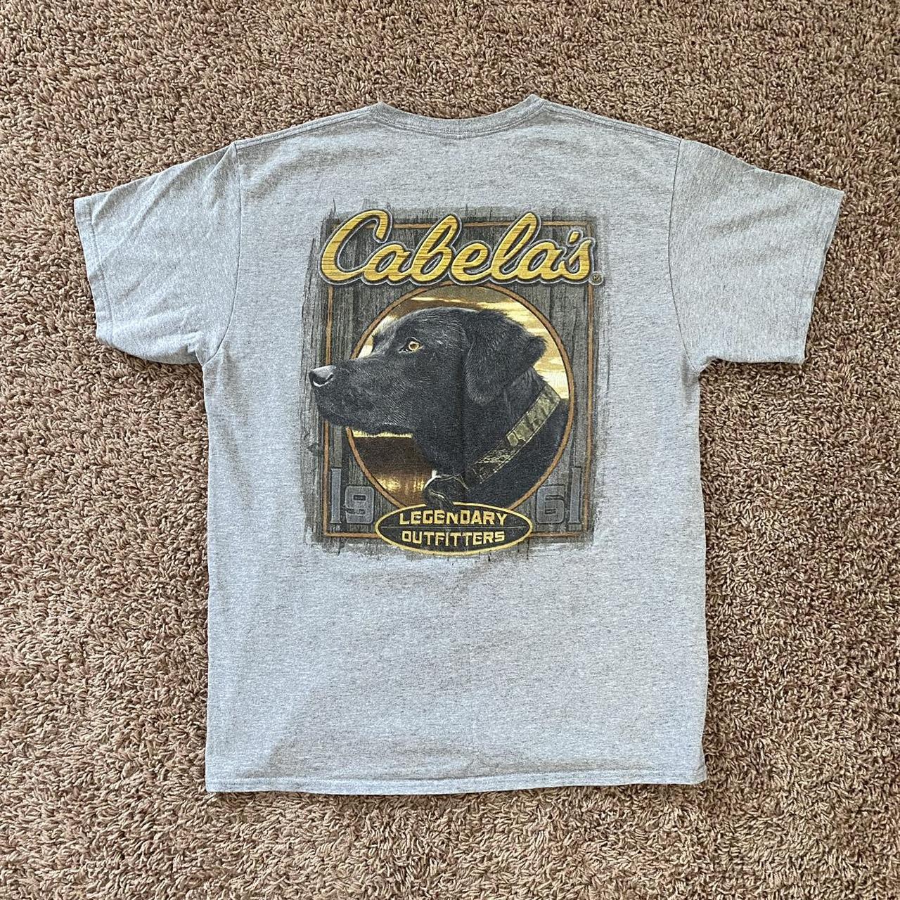 Cabela's Men's Grey and Yellow T-shirt | Depop