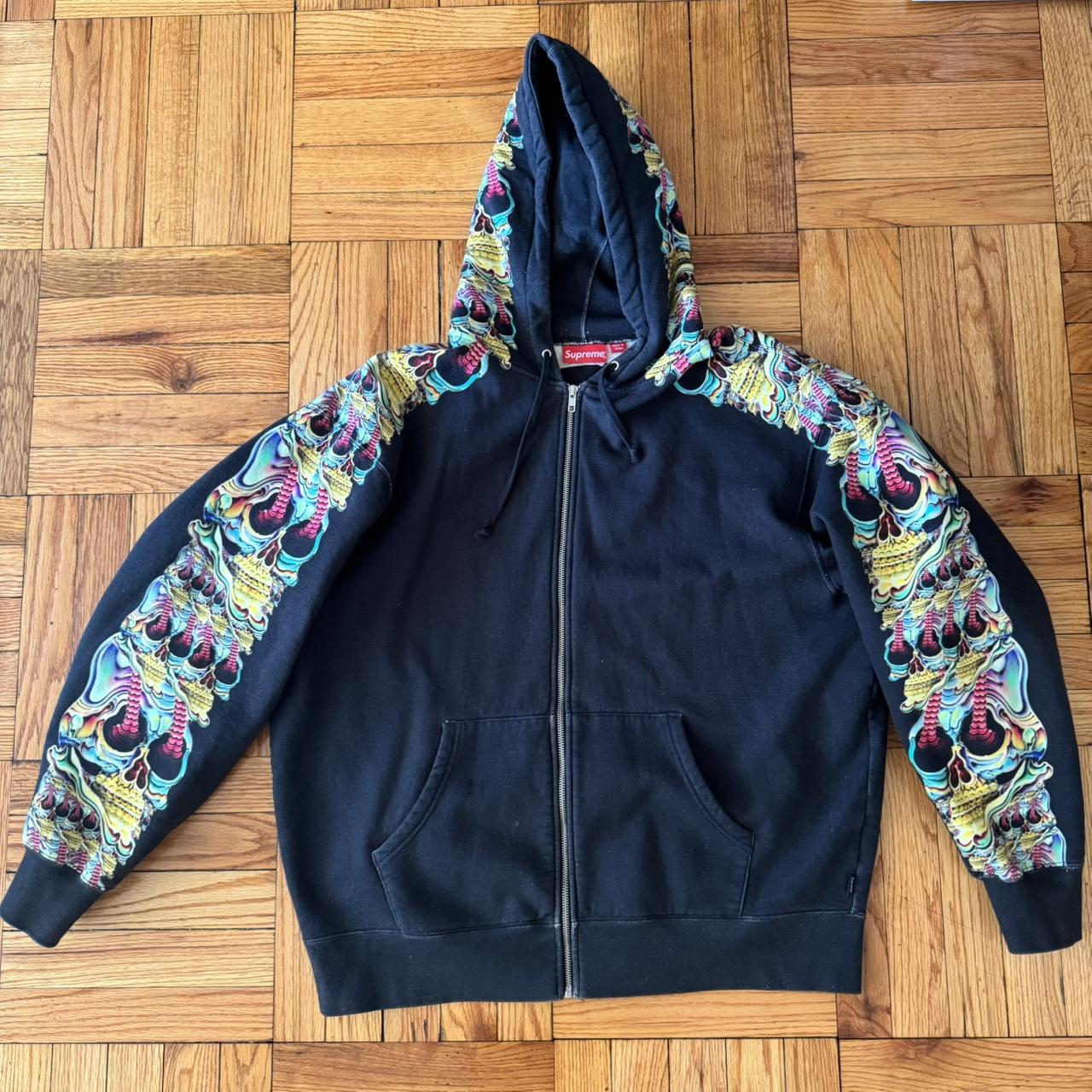 Supreme Skulls Zip Up Hooded Sweatshirt Colorful | Depop