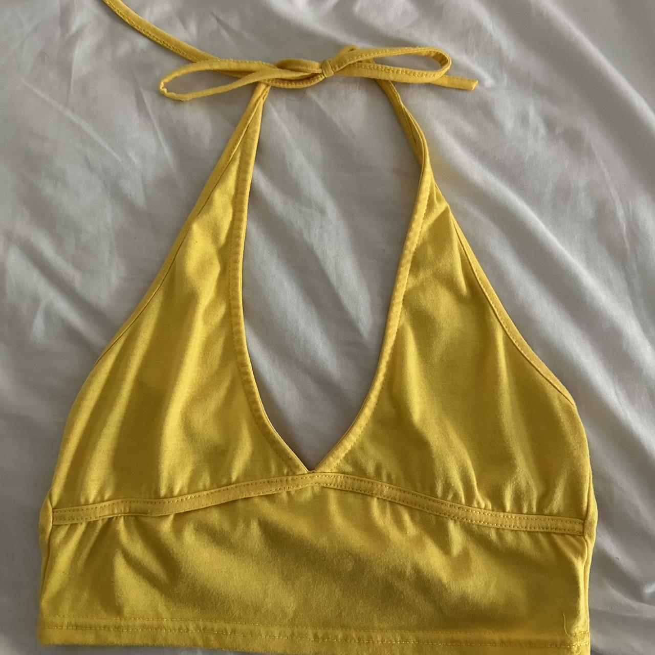 Blush Mark Women's Yellow Crop-top | Depop