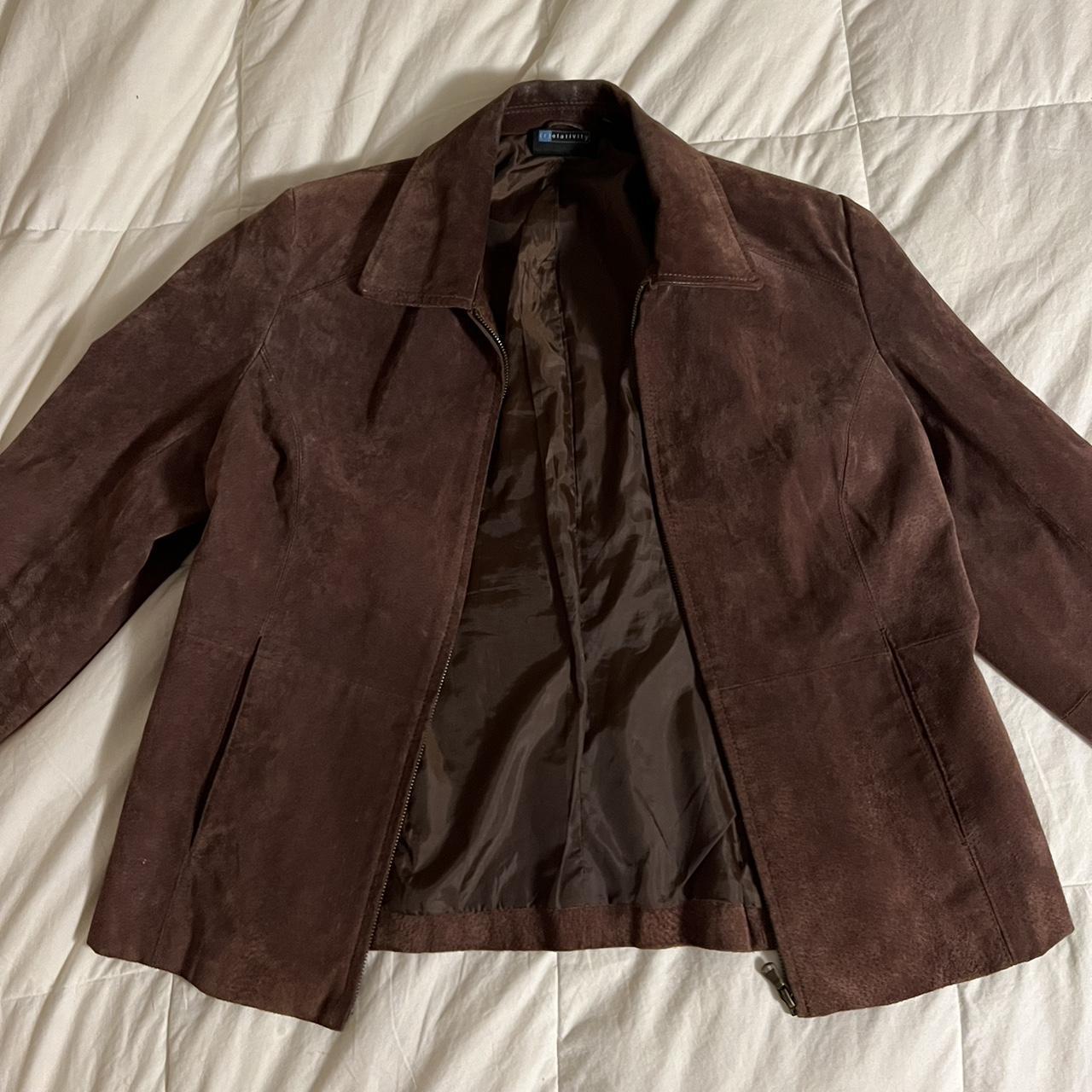 🦇 relativity chocolate suede jacket size L - slim... - Depop