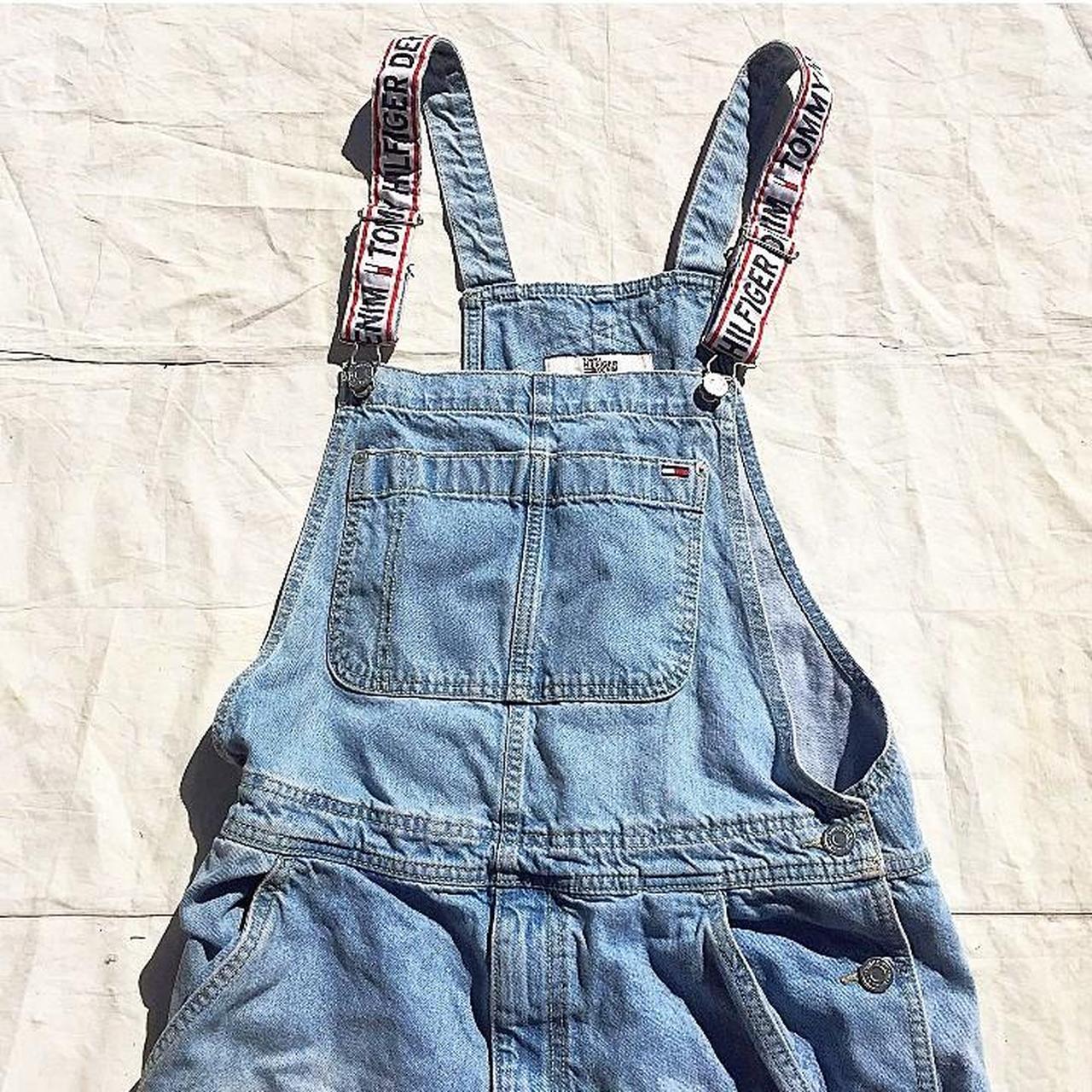 Vintage Tommy Hilfiger 90's Cut Off Short Overalls.... - Depop