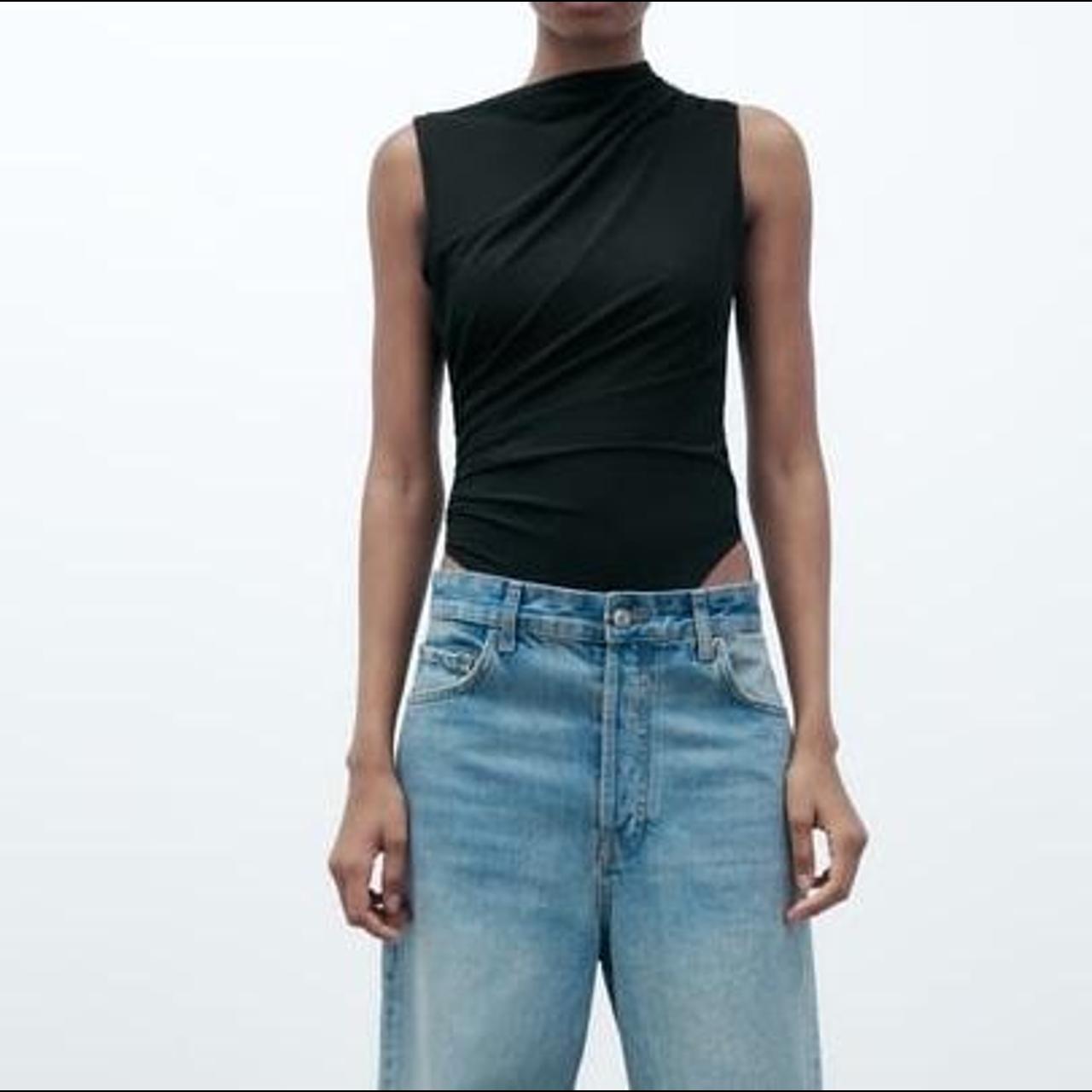 Zara black draped bodysuit. worn once Depop
