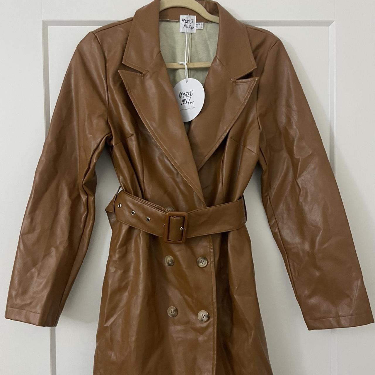 NWT Princess Polly Faux Leather Trench Coat Camel... - Depop