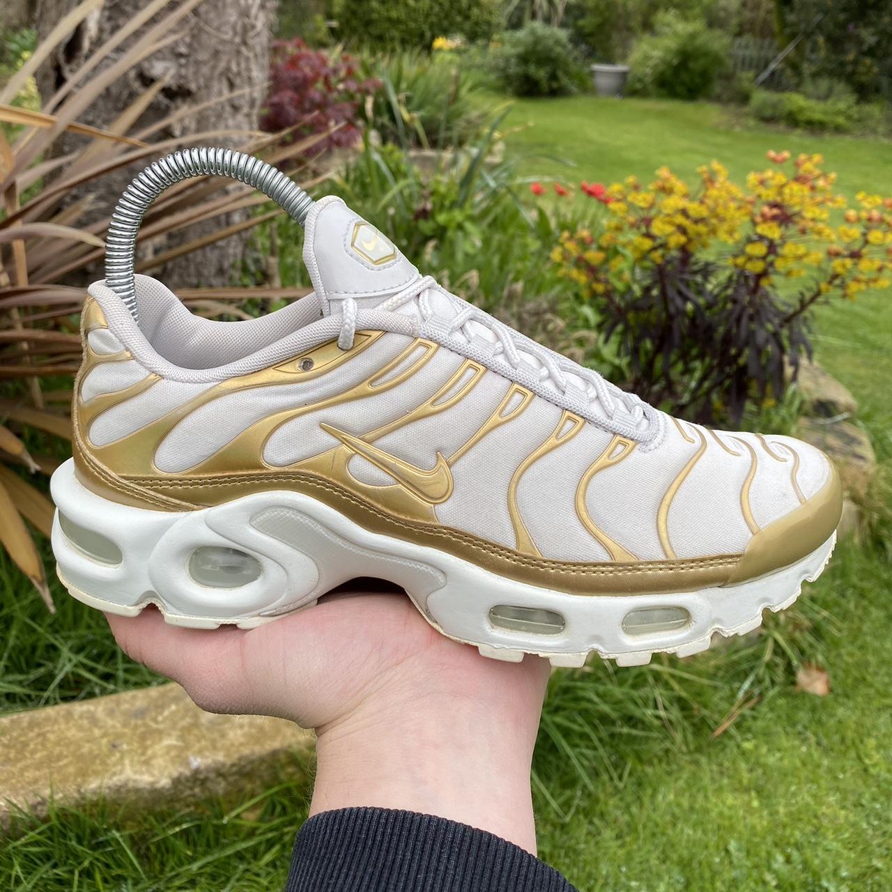 Nike Air Max Plus TN Vast Grey Metallic Gold White. Depop