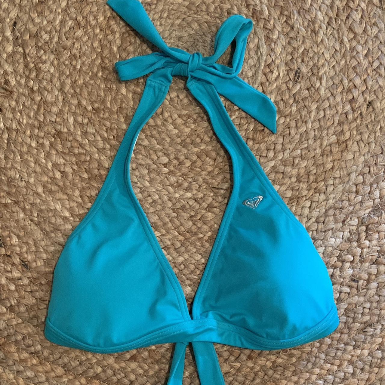 Roxy Aqua Blue Halterneck Bikini Top Size 10 - Depop