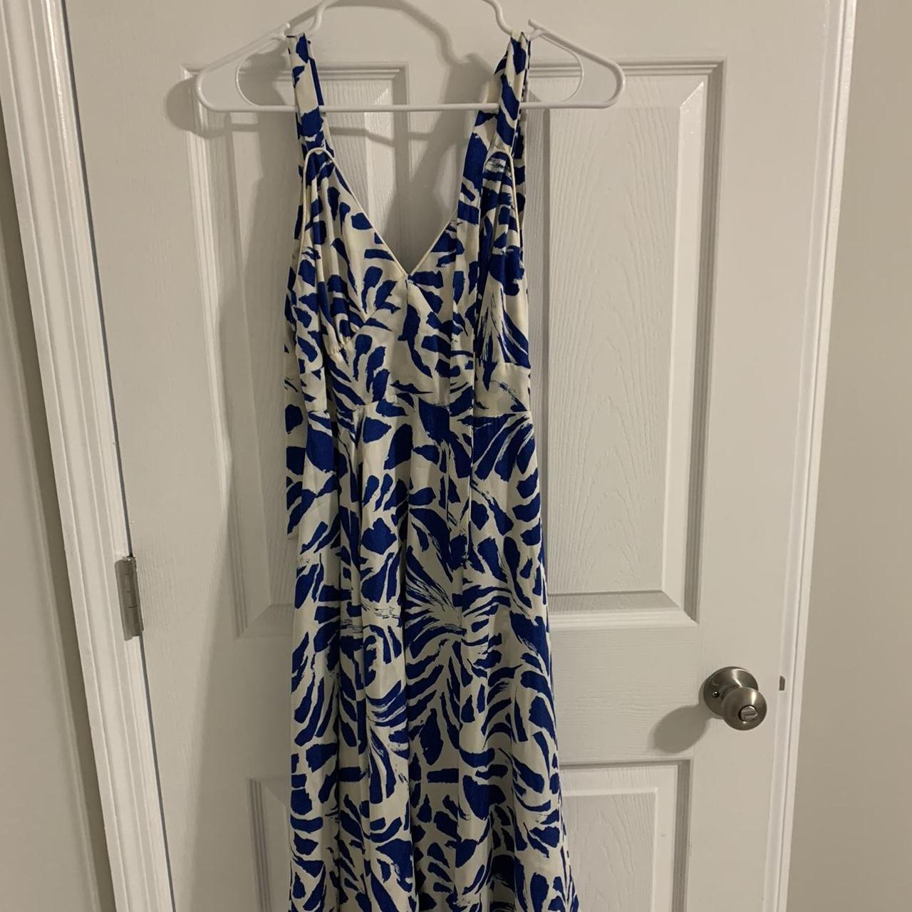 Alexis Women's Blue and White Dress | Depop