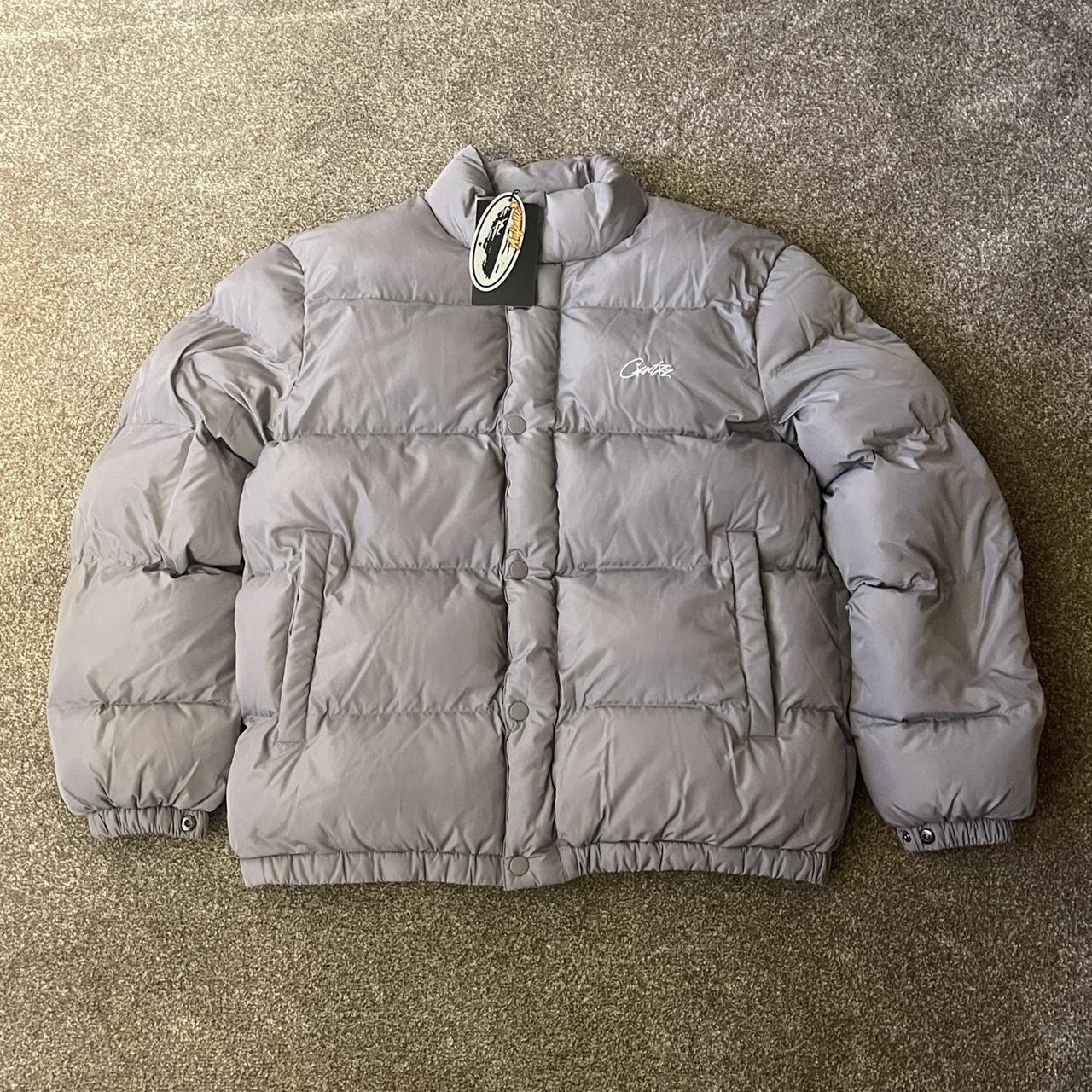 Corteiz RTW ‘BOLO’ Puffer Jacket Grey/Silver Medium Depop