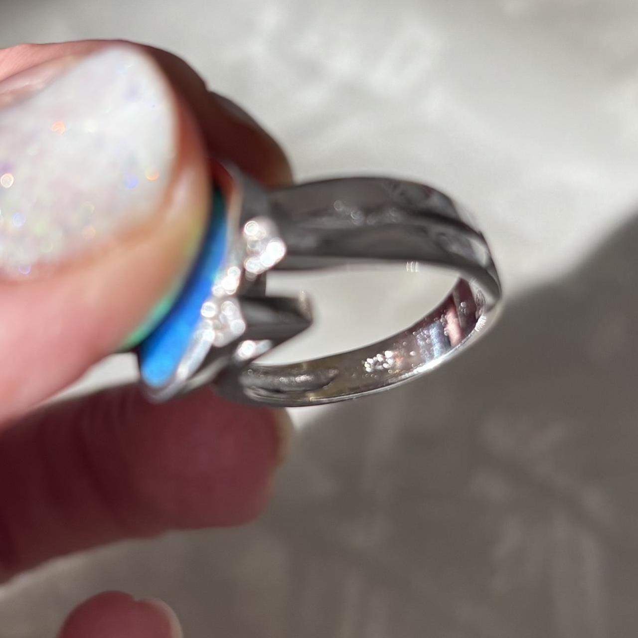 Women's Ring - Blue/Silver – Opal slice ring, ste… - image 2
