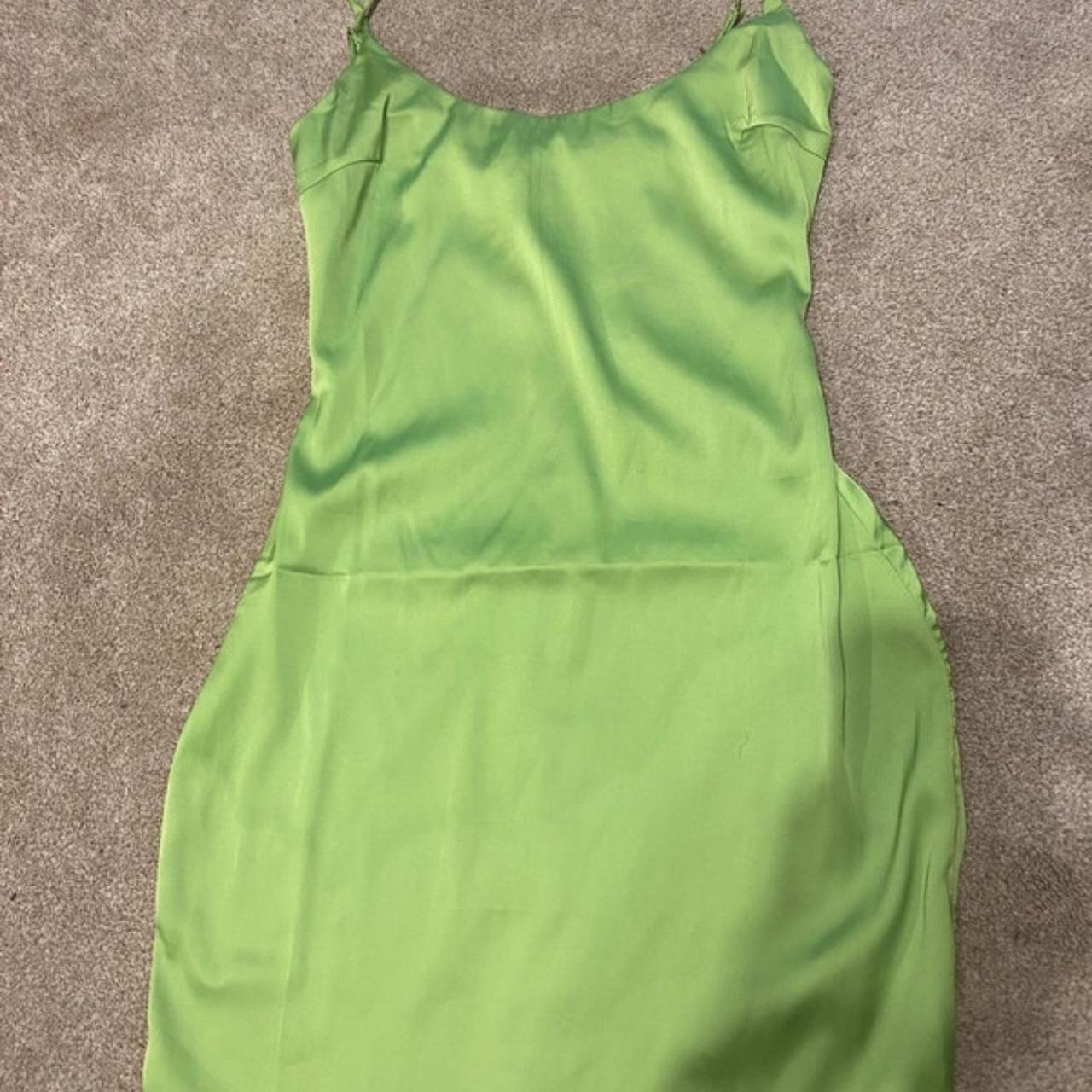 green satin oh polly dress size 4 worn once perfect... - Depop