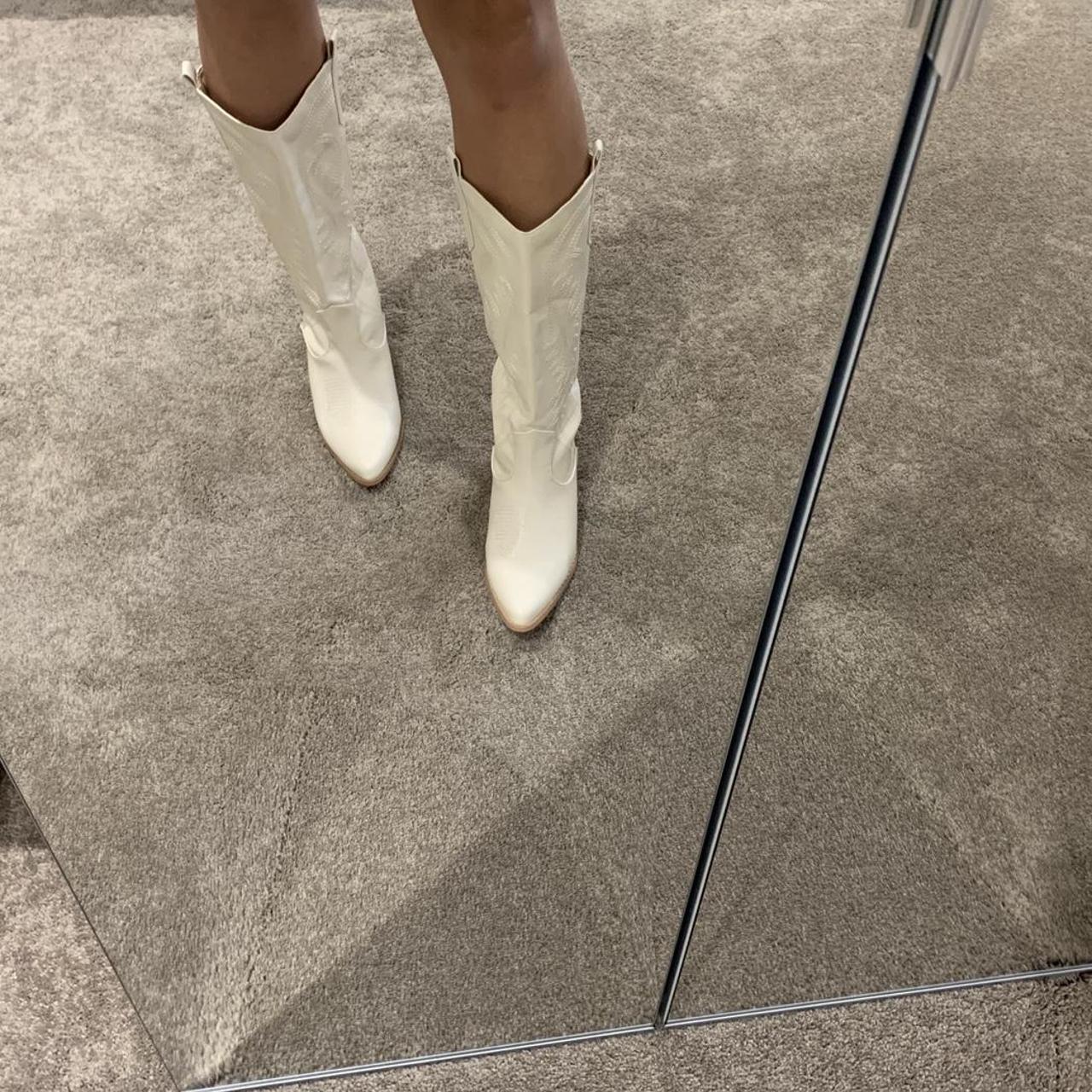 Boohoo size 7 cream cowboy boots. Depop