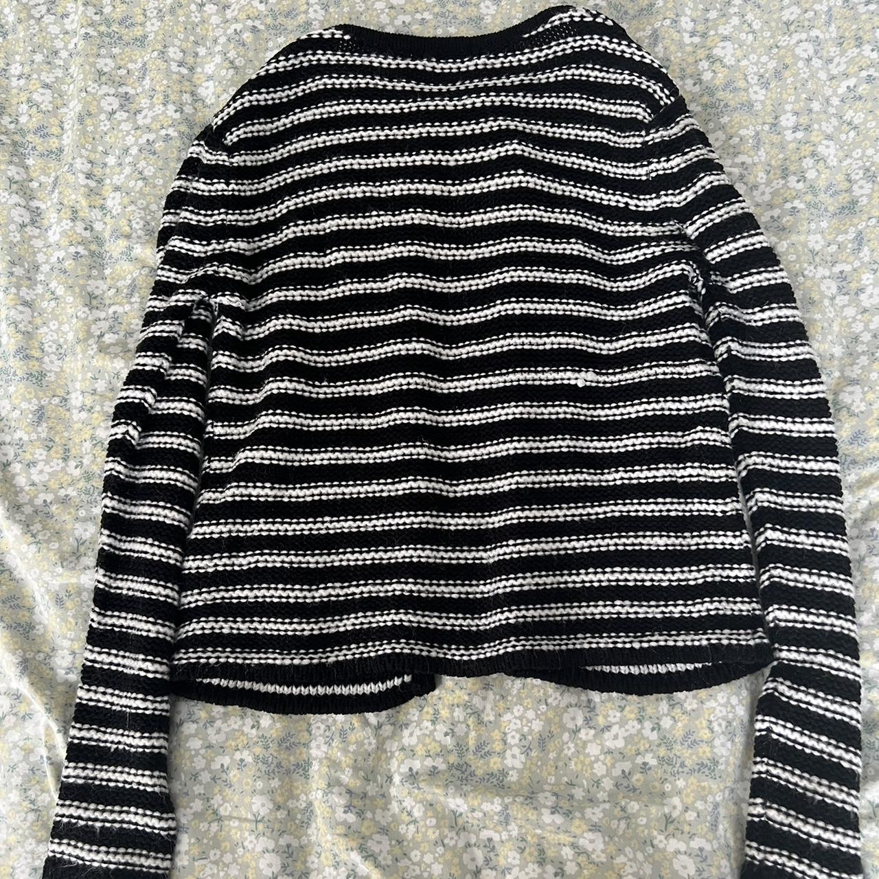 black and white striped cardigan sweater... - Depop