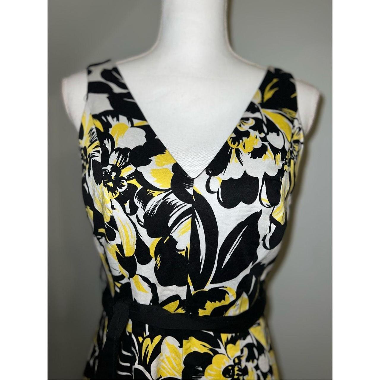 Women s Floral Yellow Black Fit Flare Midi Dress. Depop