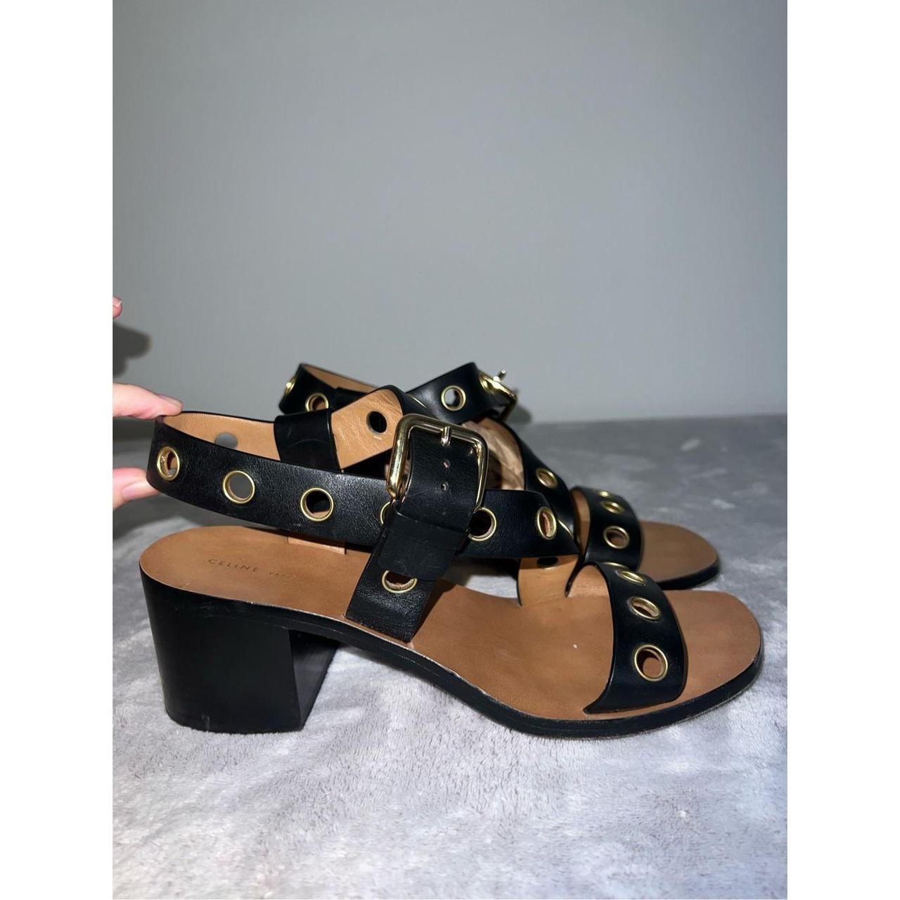 CELINE Paris Leather Strappy Black Sandal 38 US. Depop