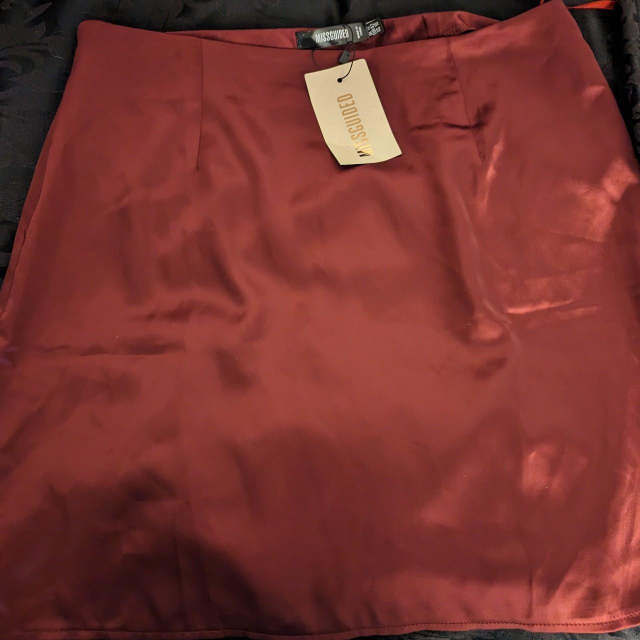 Satin Mini skirt - 'Wine' colour, looks lighter in... - Depop