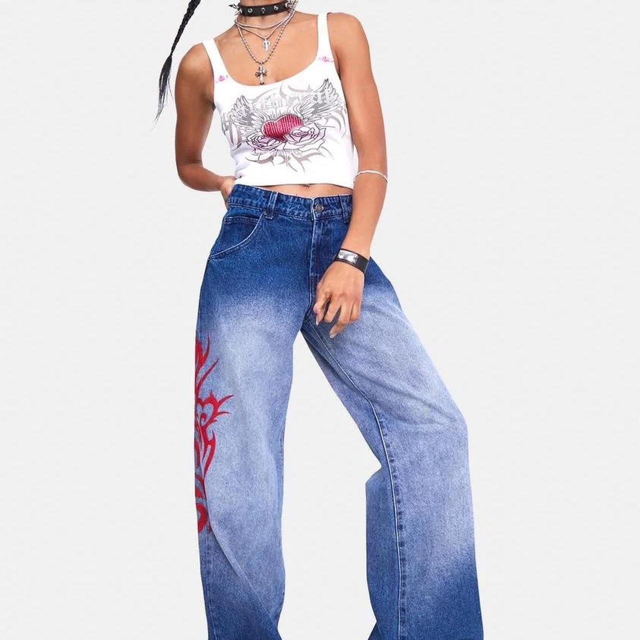 Jaded London SKATER FIT TRIBAL PLACEMENT jeans waist | Depop